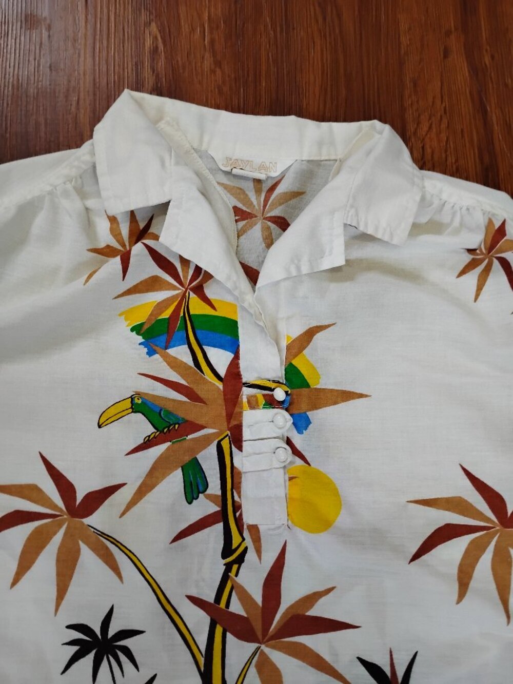 Vintage 60s Jaylan Toucan Rainbows Hawaiian Shirt Polo
